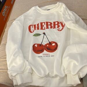 Cherry Graphic White Sweater